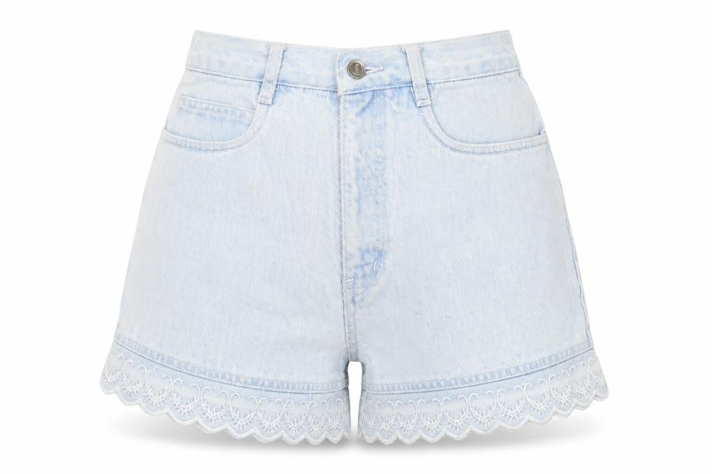 Rio by Fashion Women's Blue Denim Lace Accented Shorts Size 7