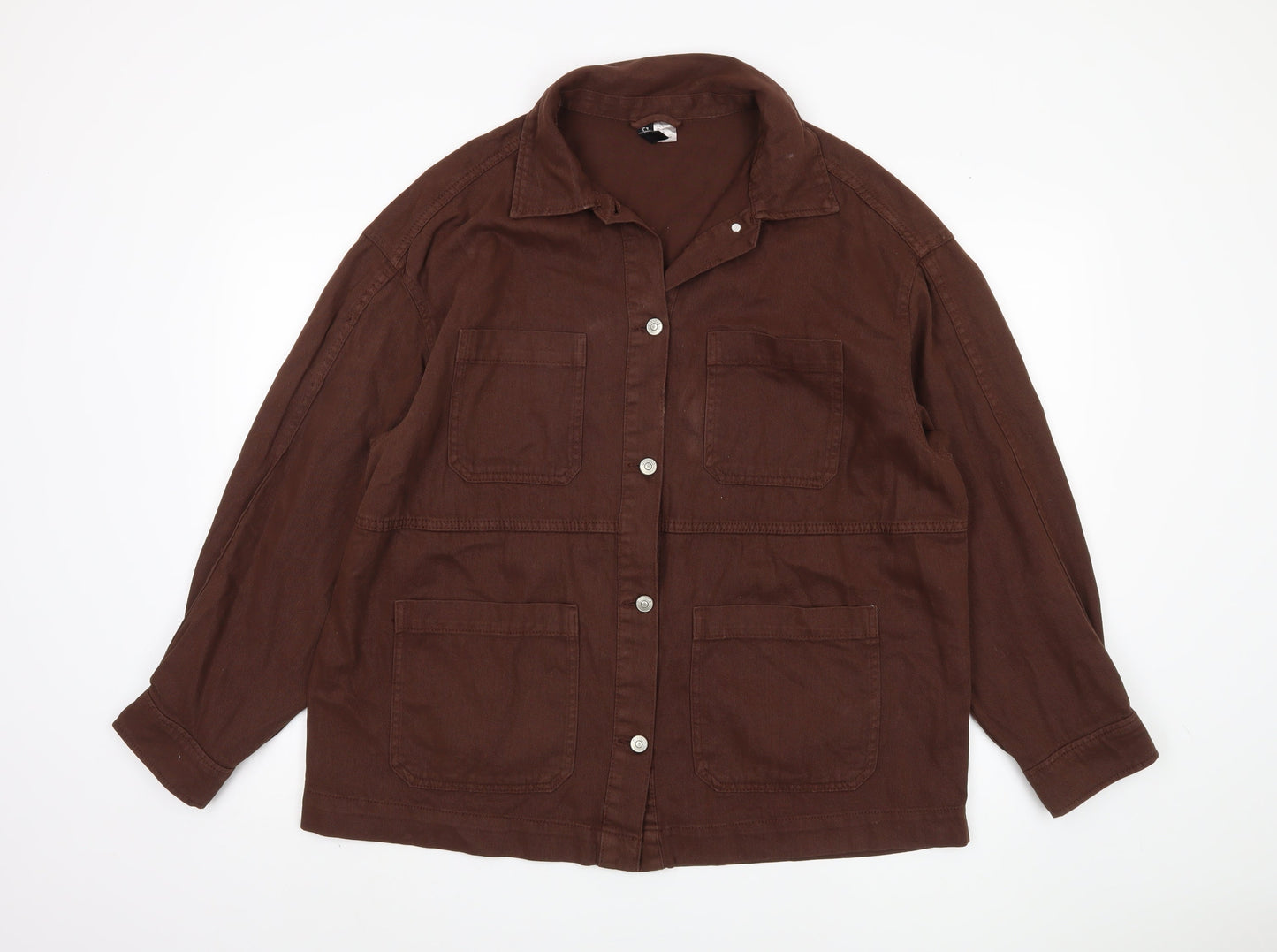 H&M Women's Brown Basic Jacket M Cotton Buttoned