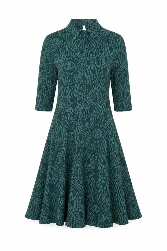 Topshop Green Geometric High Neck Dress - Women UK 8