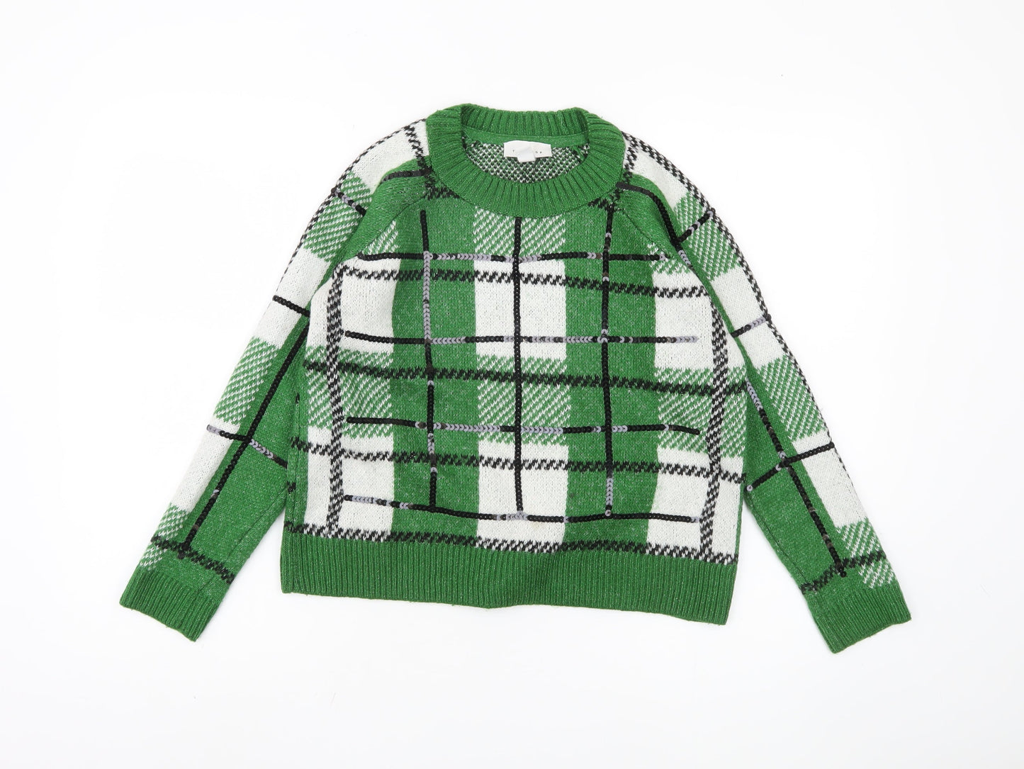 Topshop Women's Green XS Plaid Pullover Jumper