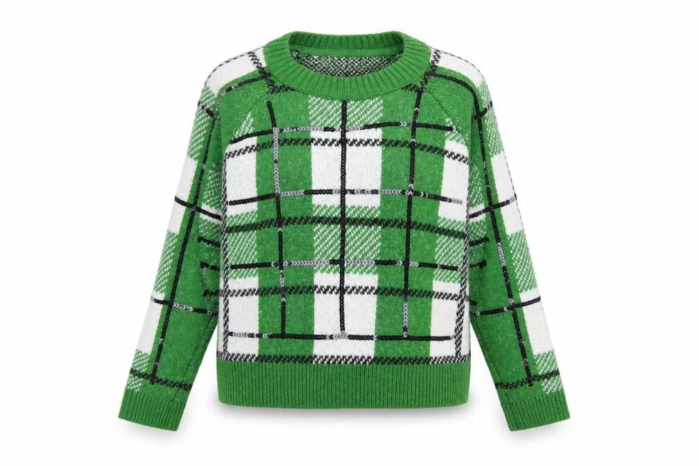 Topshop Women's Green XS Plaid Pullover Jumper