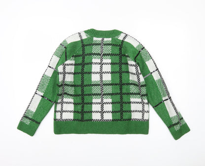 Topshop Women's Green XS Plaid Pullover Jumper