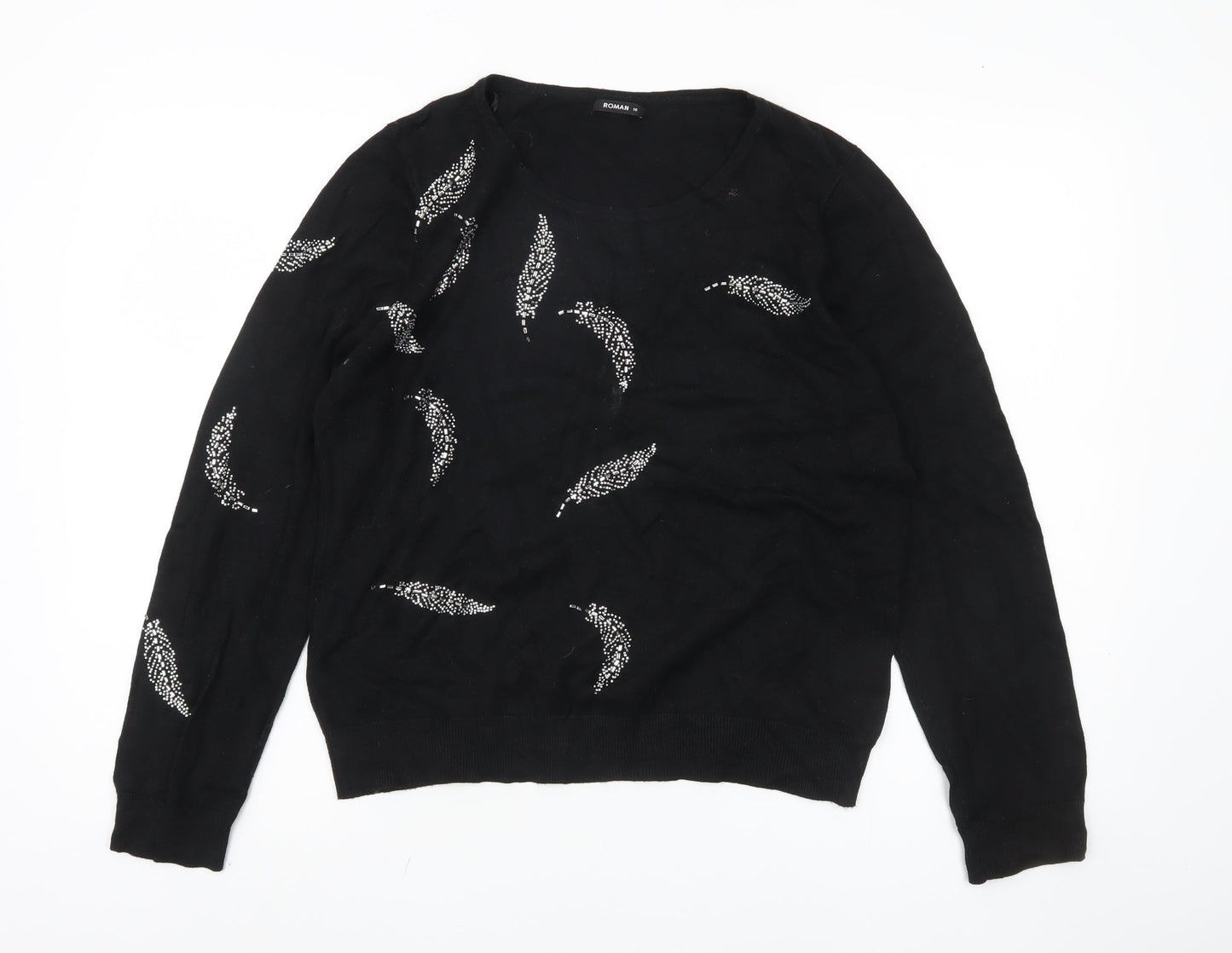 Roman Women's Black Beaded Pullover Jumper
