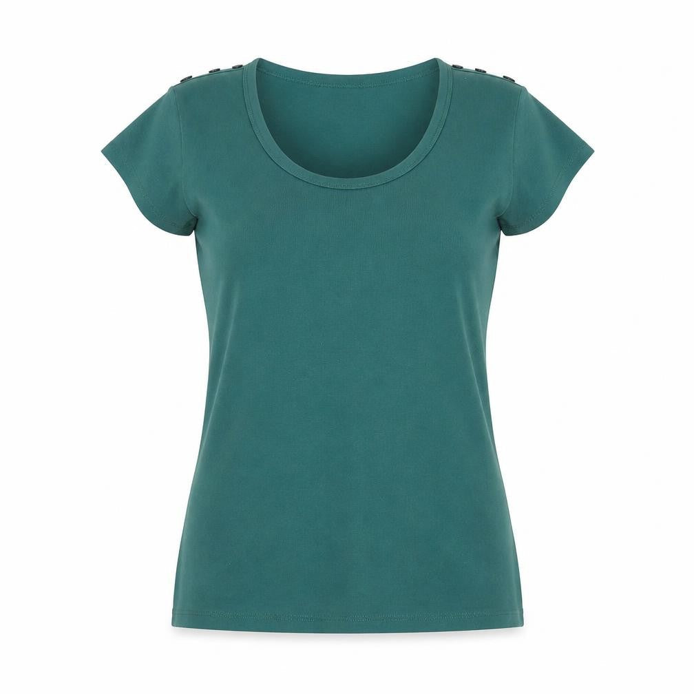 Laura Ashley Women’s Green T-Shirt, UK 12, Button Accent