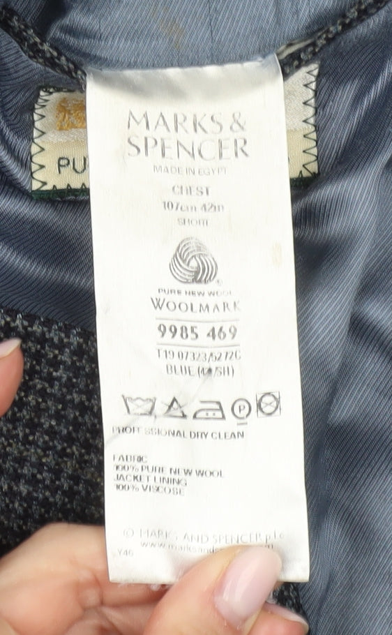Marks & Spencer Men's Blue Wool Slim Blazer 42S Jacket
