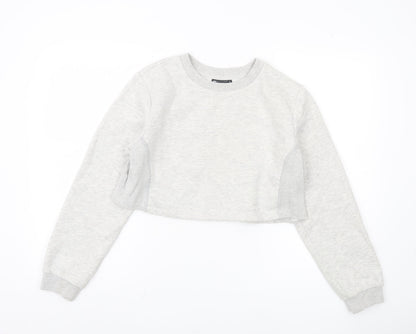 Additional front view of ASOS Women's Grey Cropped Pullover Sweatshirt, size 12