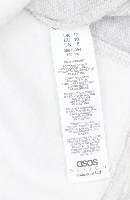 Close-up detail of ASOS Women's Grey Cropped Pullover Sweatshirt, size 12