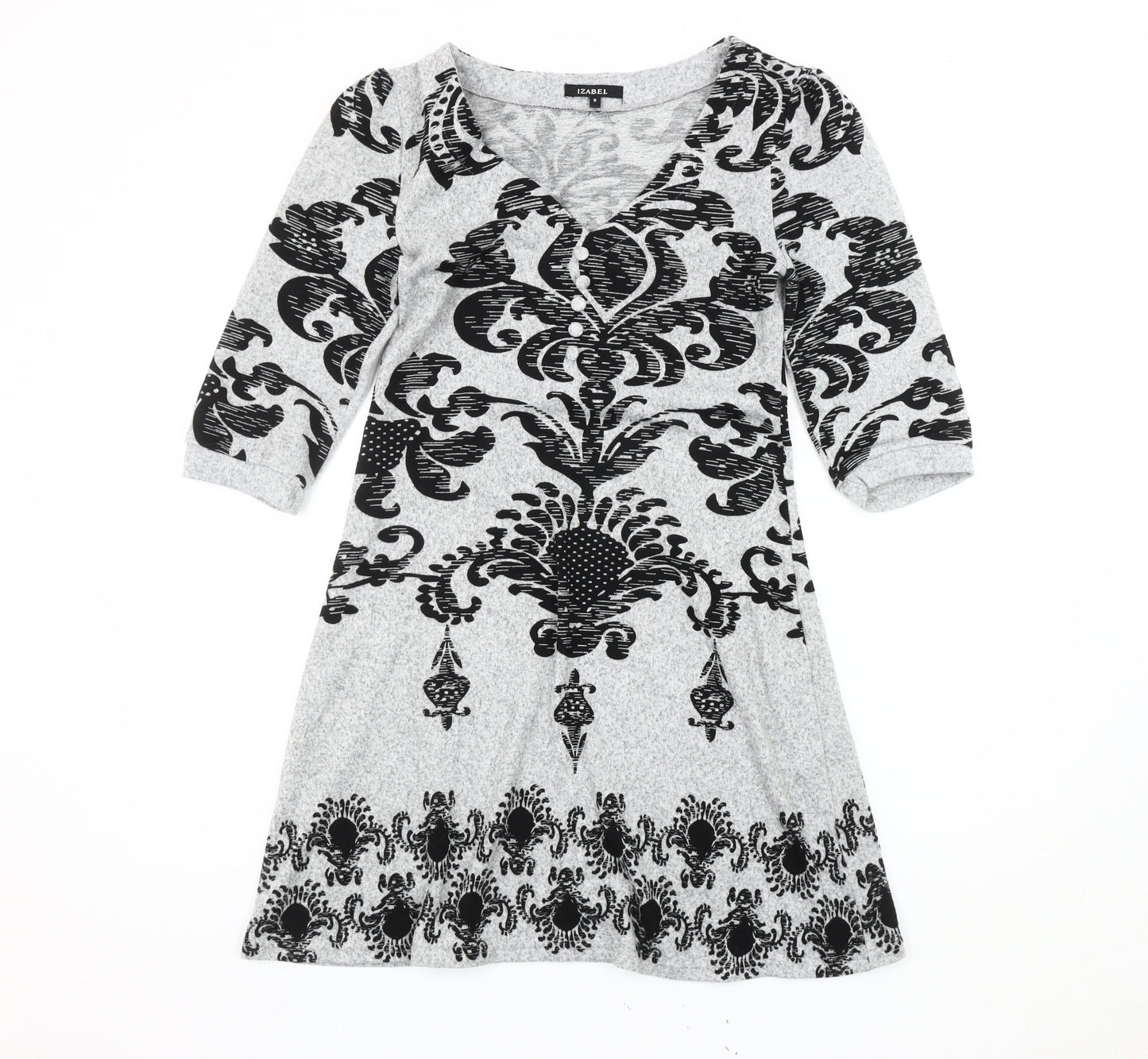 Izabel Grey Geometric V-Neck Dress Women's S
