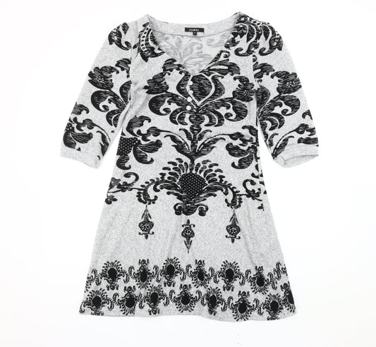 Izabel Grey Geometric V-Neck Dress Women's S
