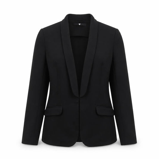 Front view of Very Women's Black Blazer Shawl Collar, size 10