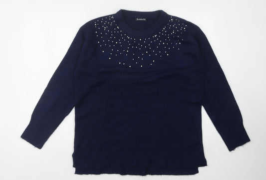 Bonmarché Women's Blue Beaded Pullover Jumper
