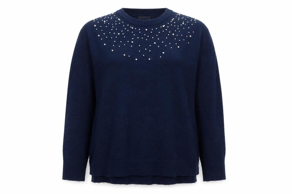 Bonmarché Women's Blue Beaded Pullover Jumper