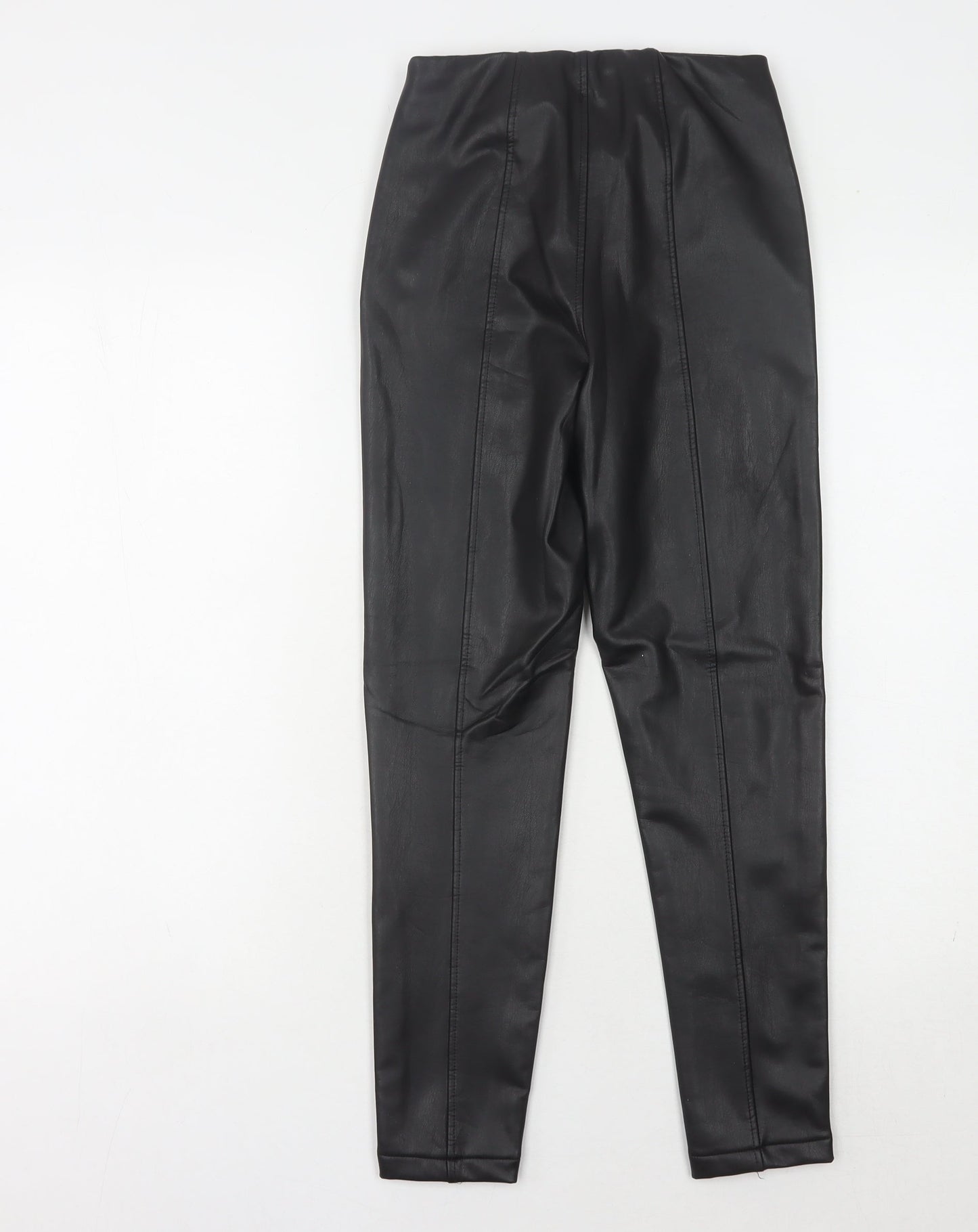 New Look Petite Black Leather Look Leggings, UK 8, Women