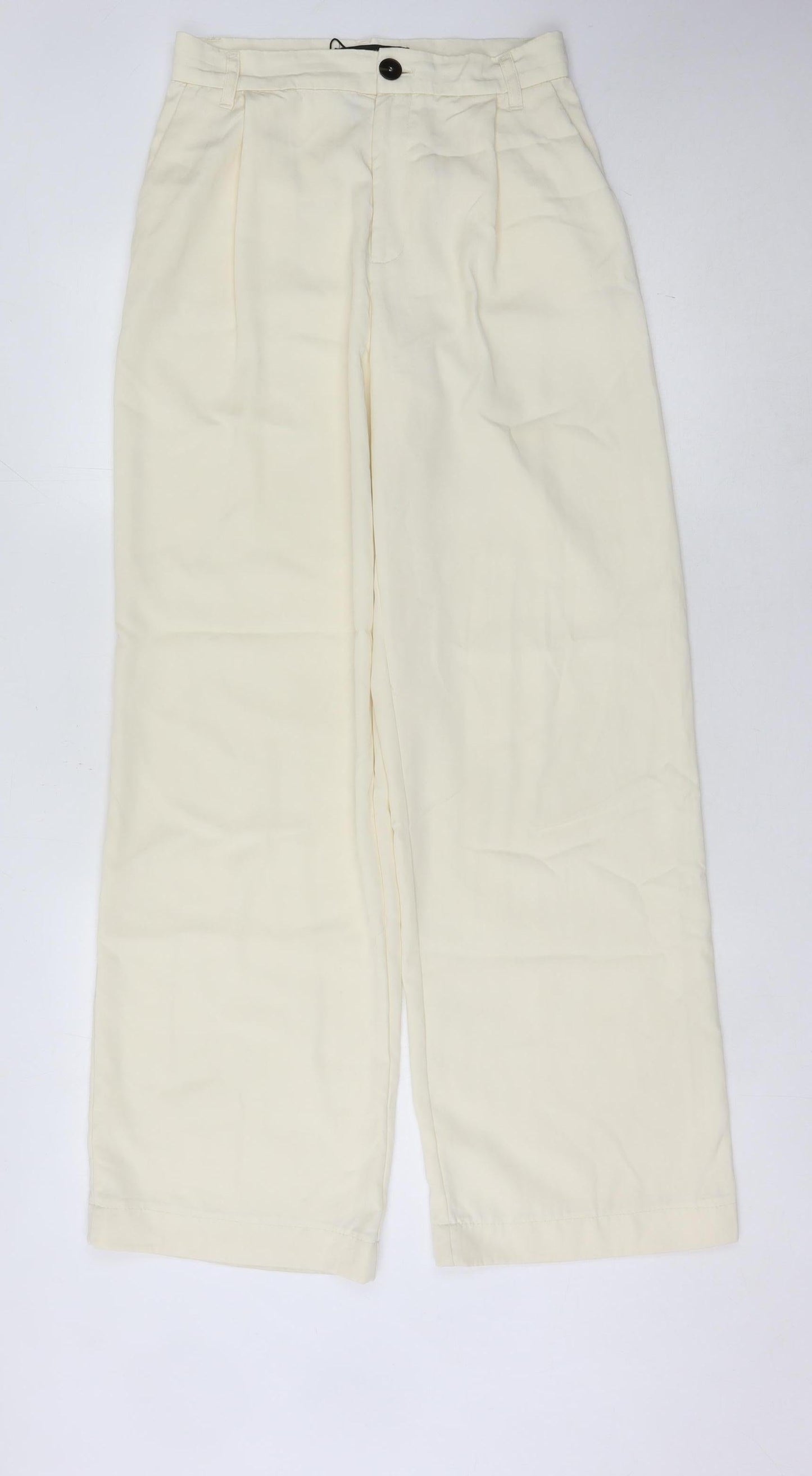Zara Women Ivory Trousers, Size 8, Wide-Leg, Elegant Style