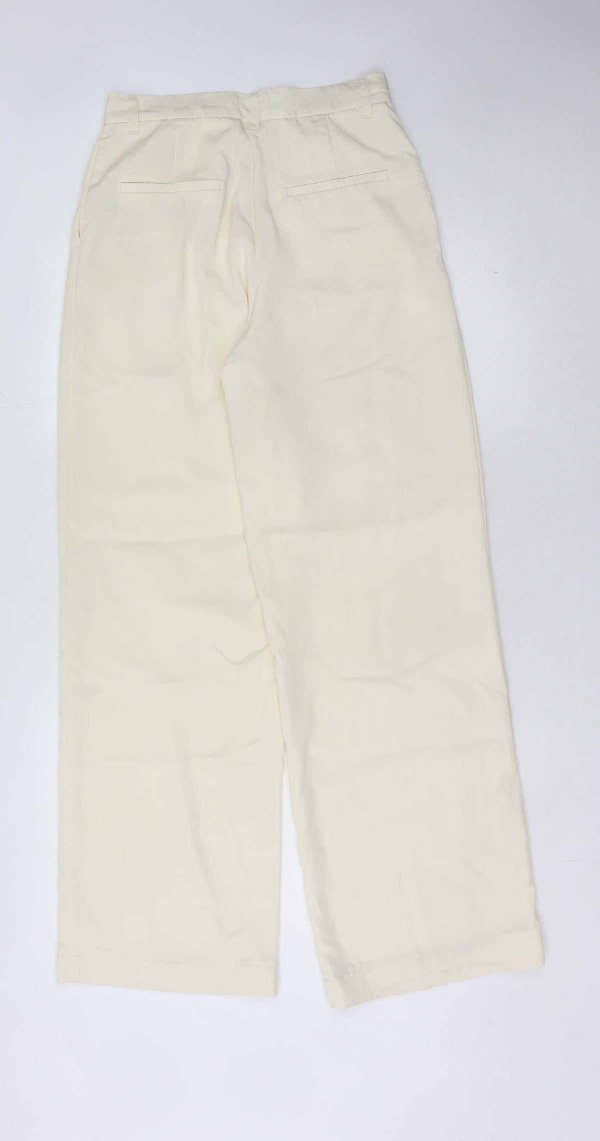 Zara Women Ivory Trousers, Size 8, Wide-Leg, Elegant Style