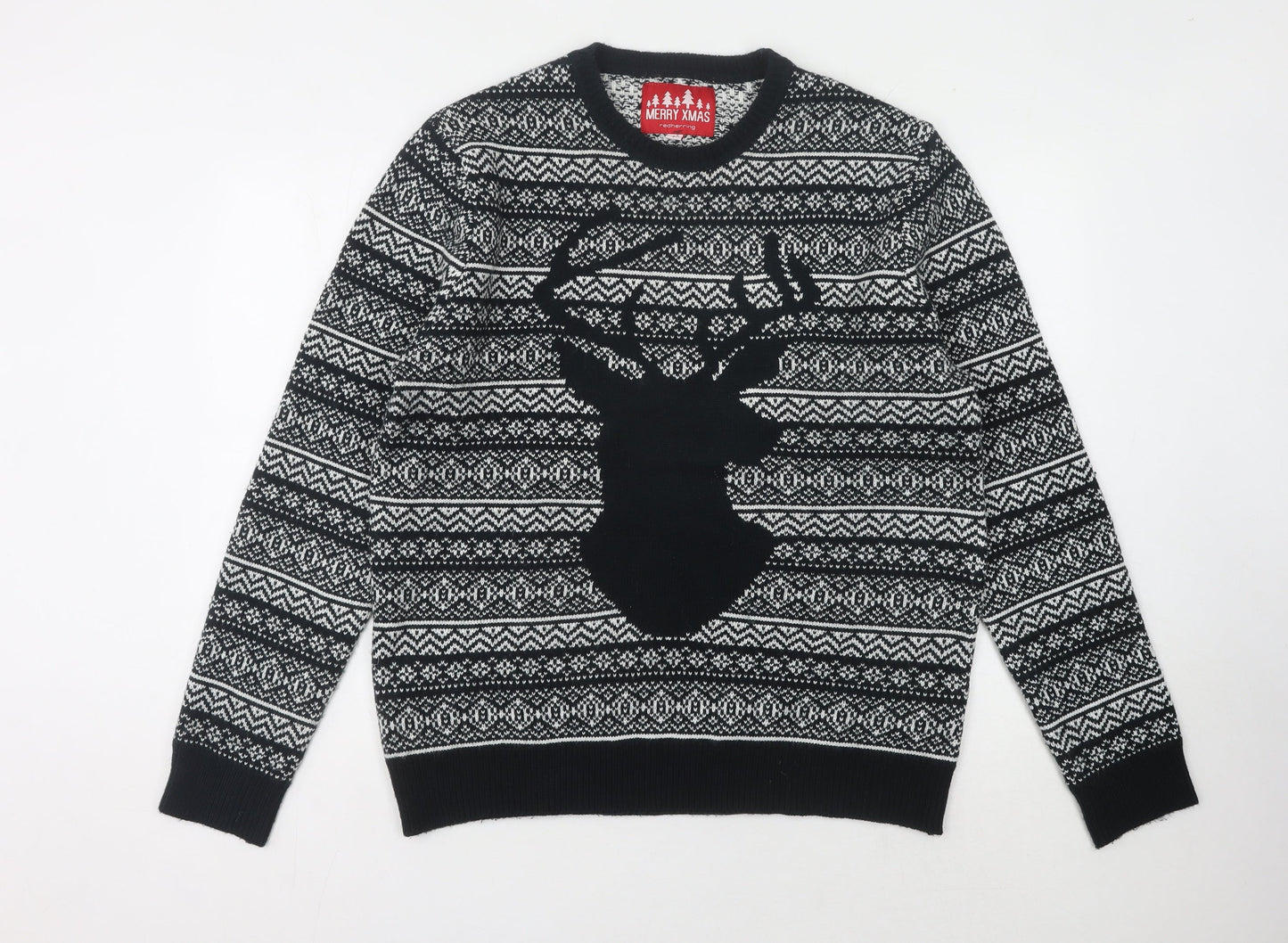 Red Herring Men's Black L Pullover Xmas Jumper