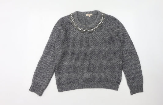 JEFF Women's Grey Jewel Pullover Jumper Size 10