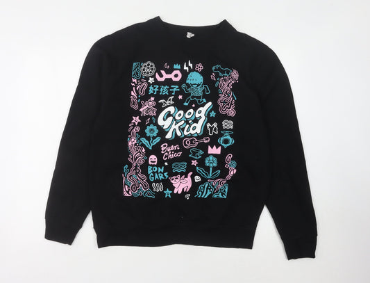 Just Hoods Unisex Black Graphic Sweatshirt M