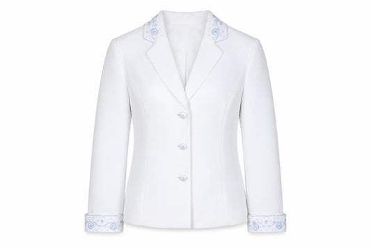 Front view of Kasper Women's White Blazer, size 4, Regular Fit, Notch Lapel