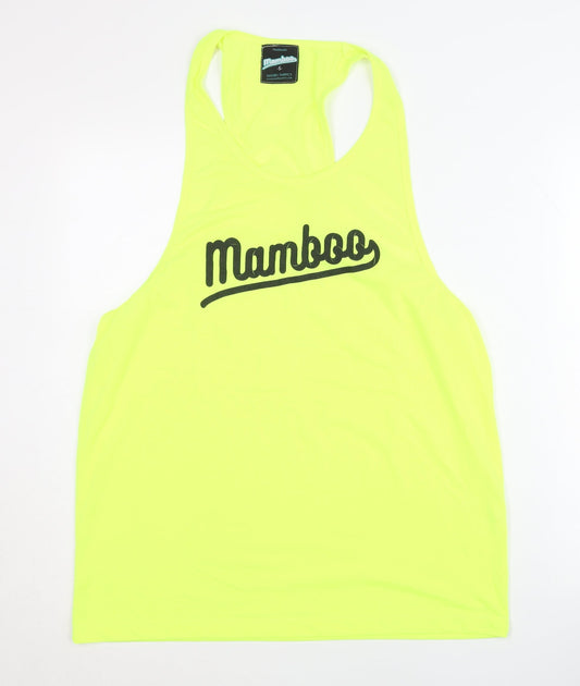 Mamboo Men's Yellow Tank Top, S - Athletic Fit, Logo Accent