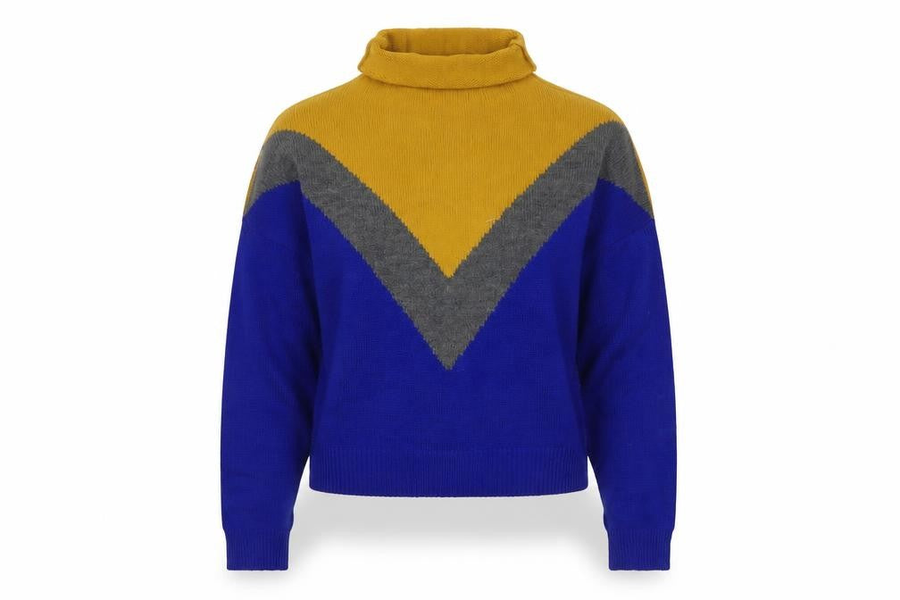 PRETTYLITTLETHING Women's Blue Yellow Mock Neck Jumper