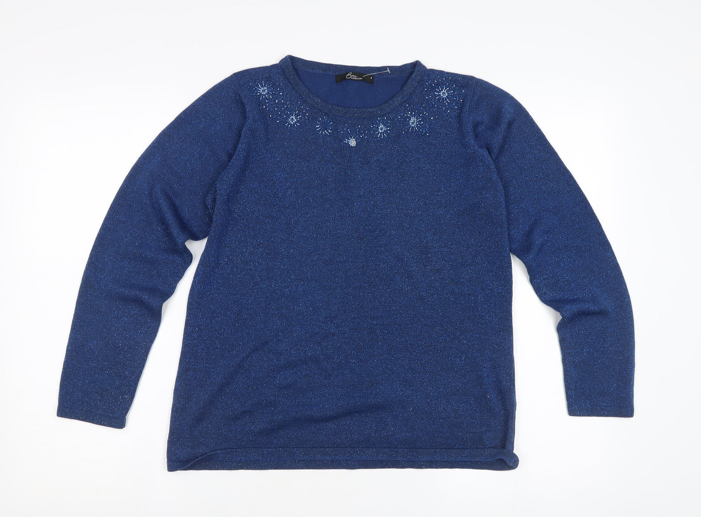 Bm Collection Women's Blue Pullover Beaded Jumper M
