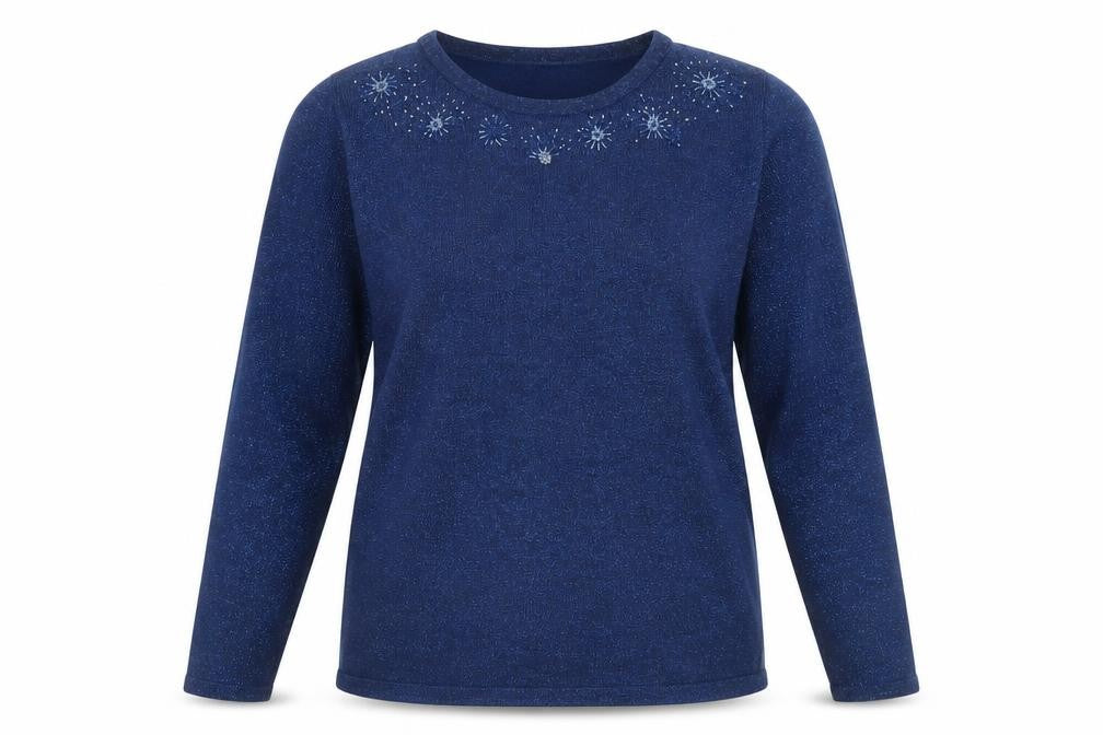 Bonmarché Women's Blue Pullover Beaded Jumper M