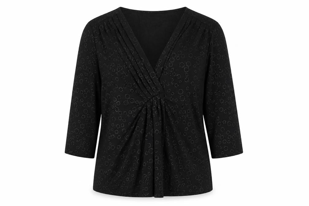 Country Casuals Women's Black Wrap Top, Petites XL, V-Neck Style