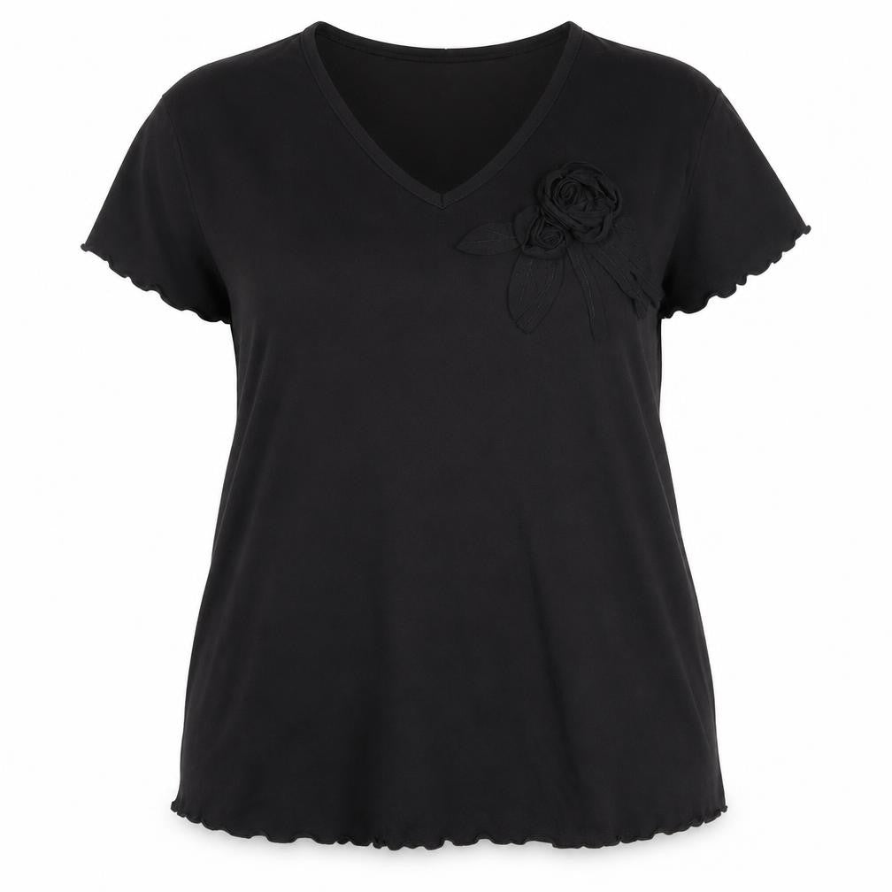Poppy Women's Black V-Neck T-Shirt Size 18