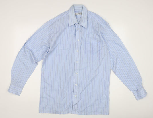 C&A Men’s Blue Striped Dress Shirt M Cotton Blend