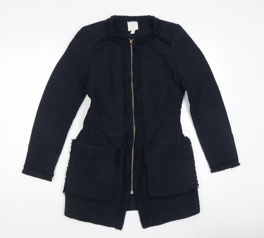 H&M Women's Blue Long Basic Coat, Size 6