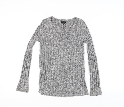 Topshop Women's Grey V-Neck Pullover Jumper Size 8