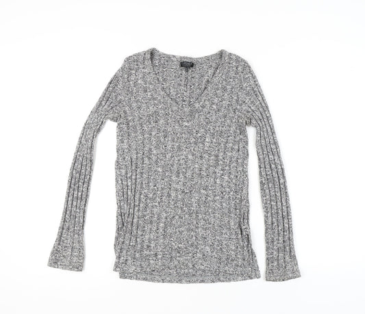 Topshop Women's Grey V-Neck Pullover Jumper Size 8