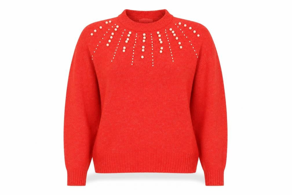 H&M Women's Red Mock Neck Beaded Jumper Size S