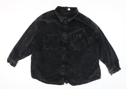 H&M Women's Black Long Sleeve Button-Up Shirt Size 16