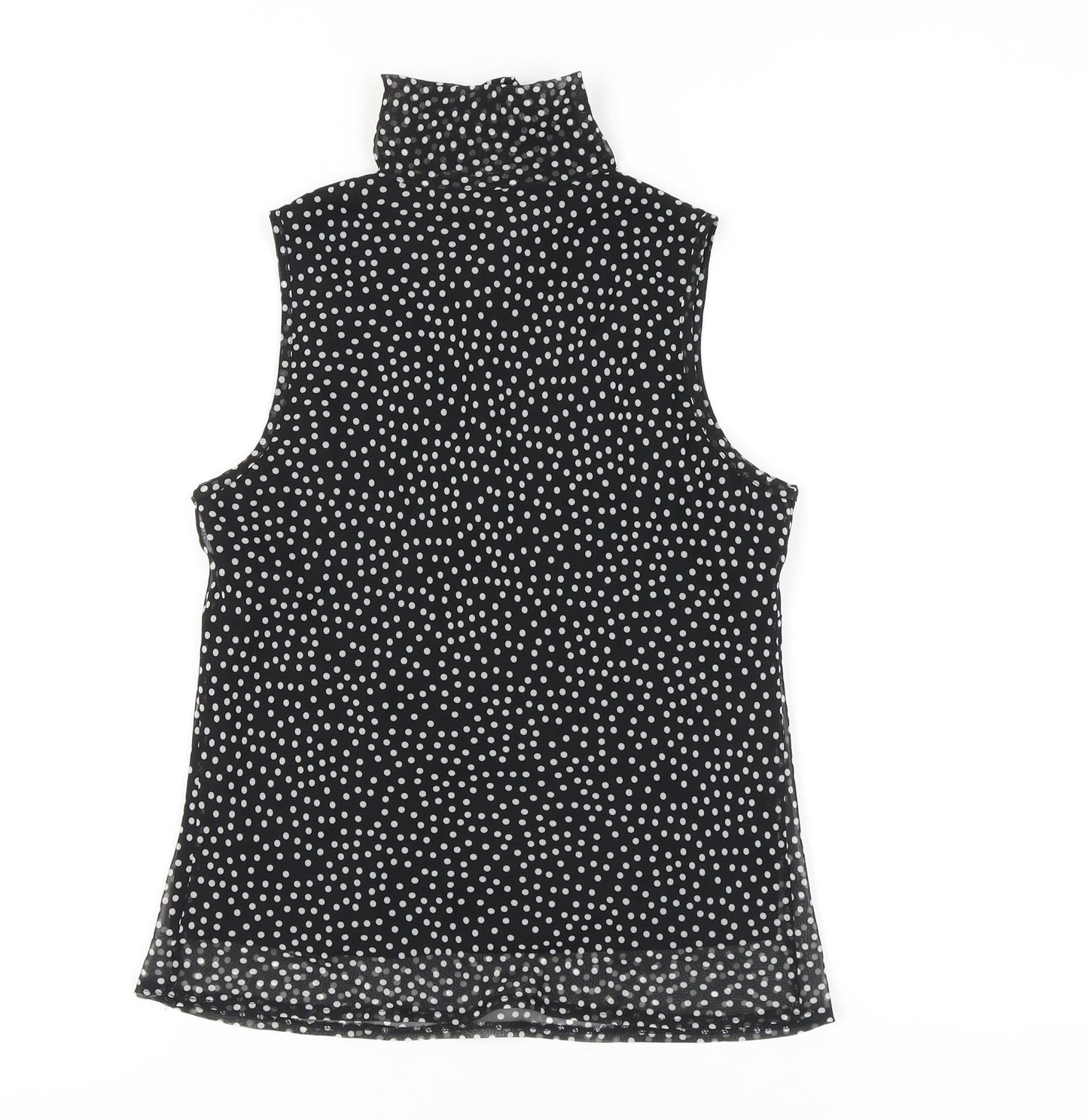New Look Women's Black Polka Dot Bow Neck Sleeveless Blouse