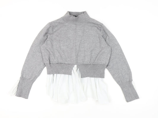 New Look Women's Grey Mock Neck Pullover Jumper L