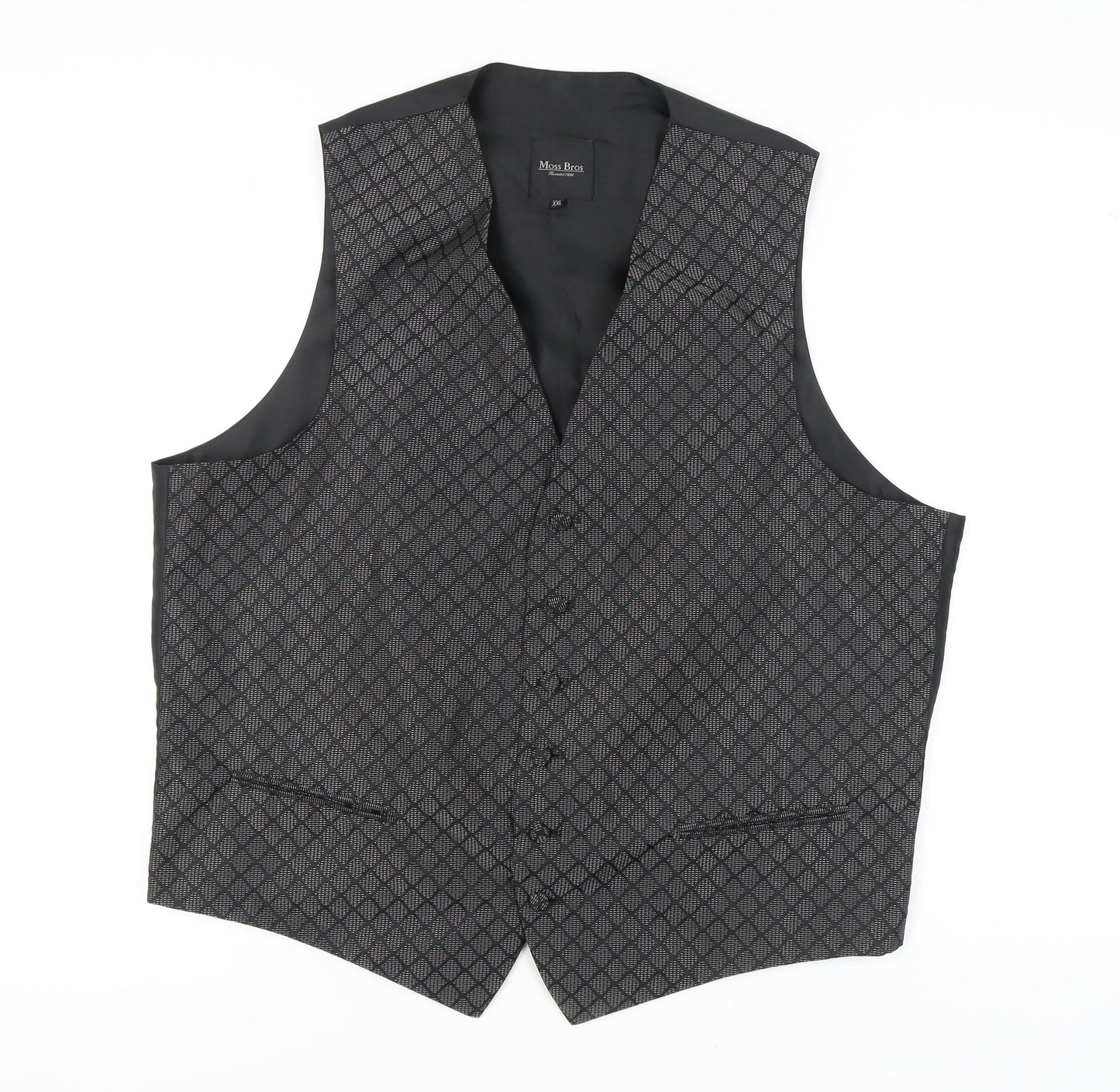 Moss Bros Men's Grey Geometric Waistcoat 2XL Formal