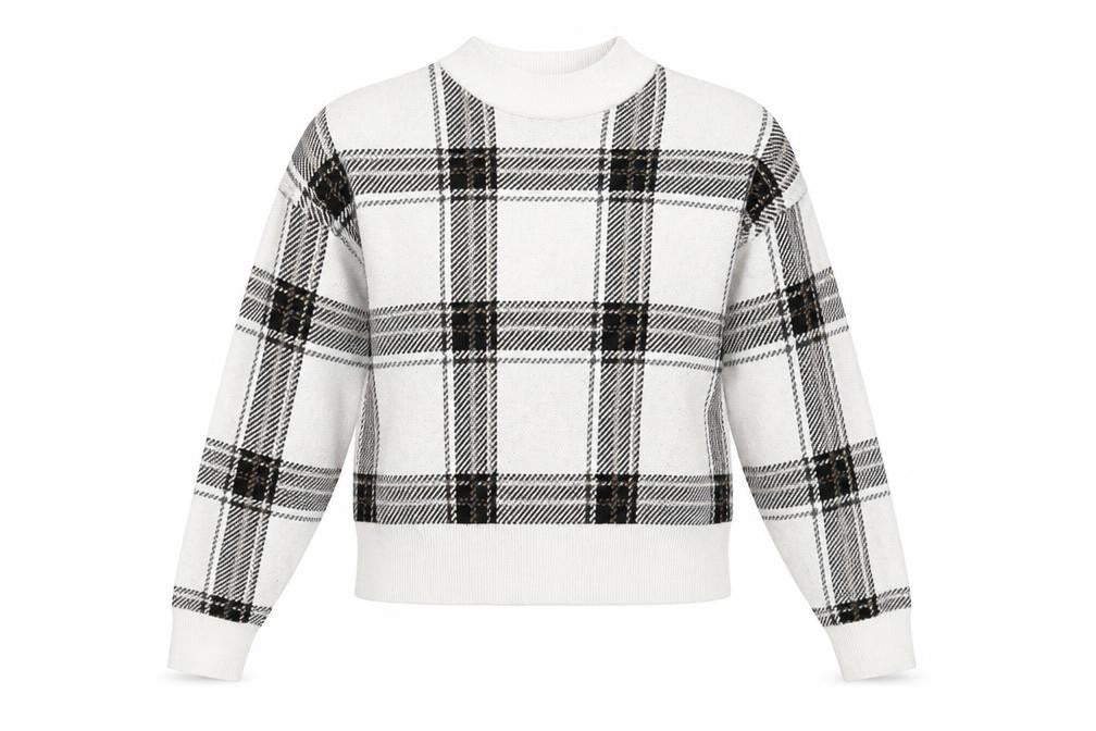 New Look Women's White Check Pullover Jumper, Size S