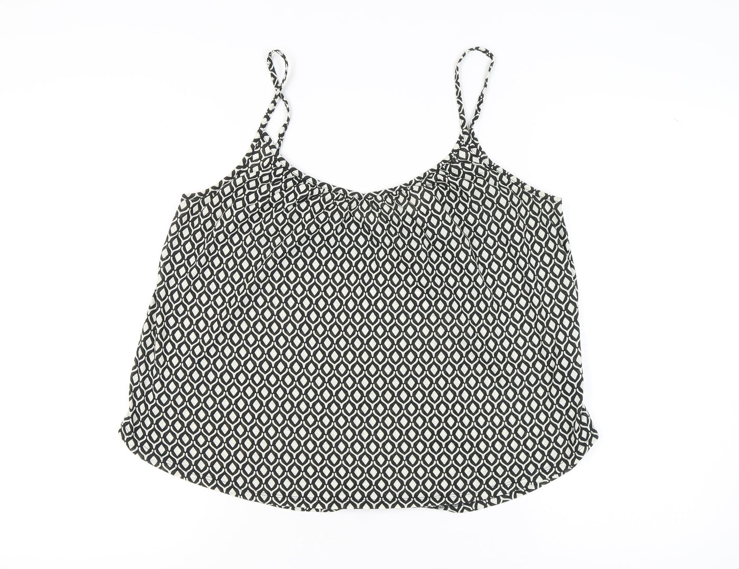 H&M Women's Black Camisole Tank, Size 14, Geometric Pattern