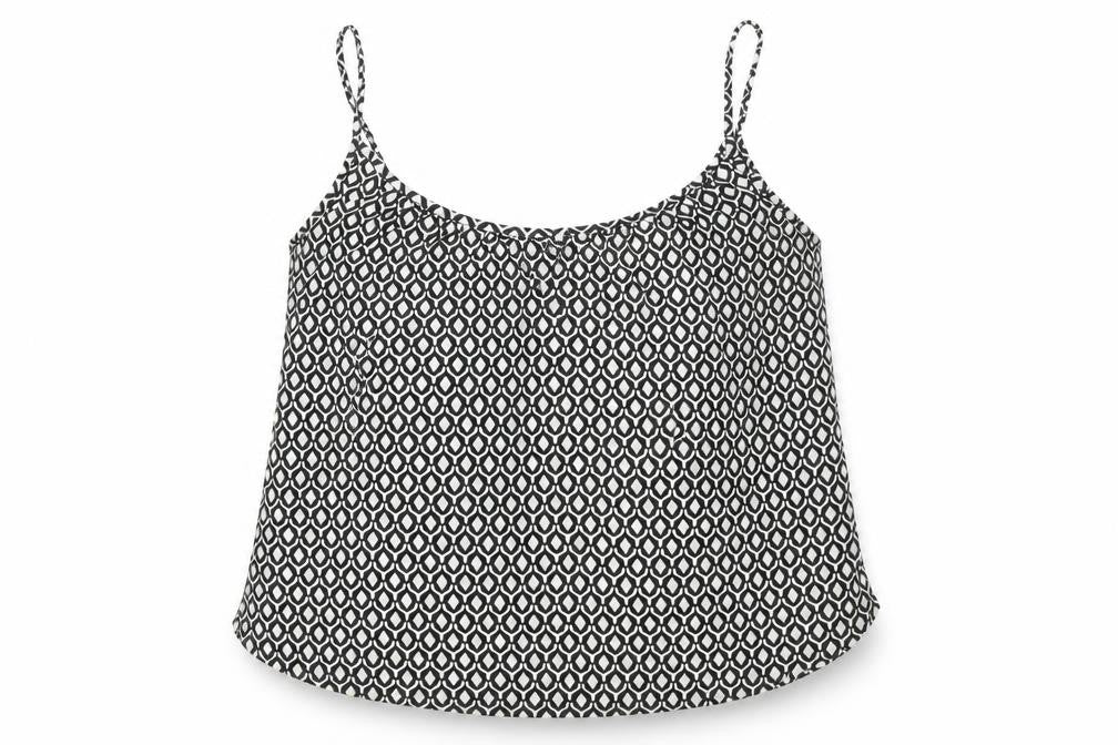 H&M Women's Black Camisole Tank, Size 14, Geometric Pattern