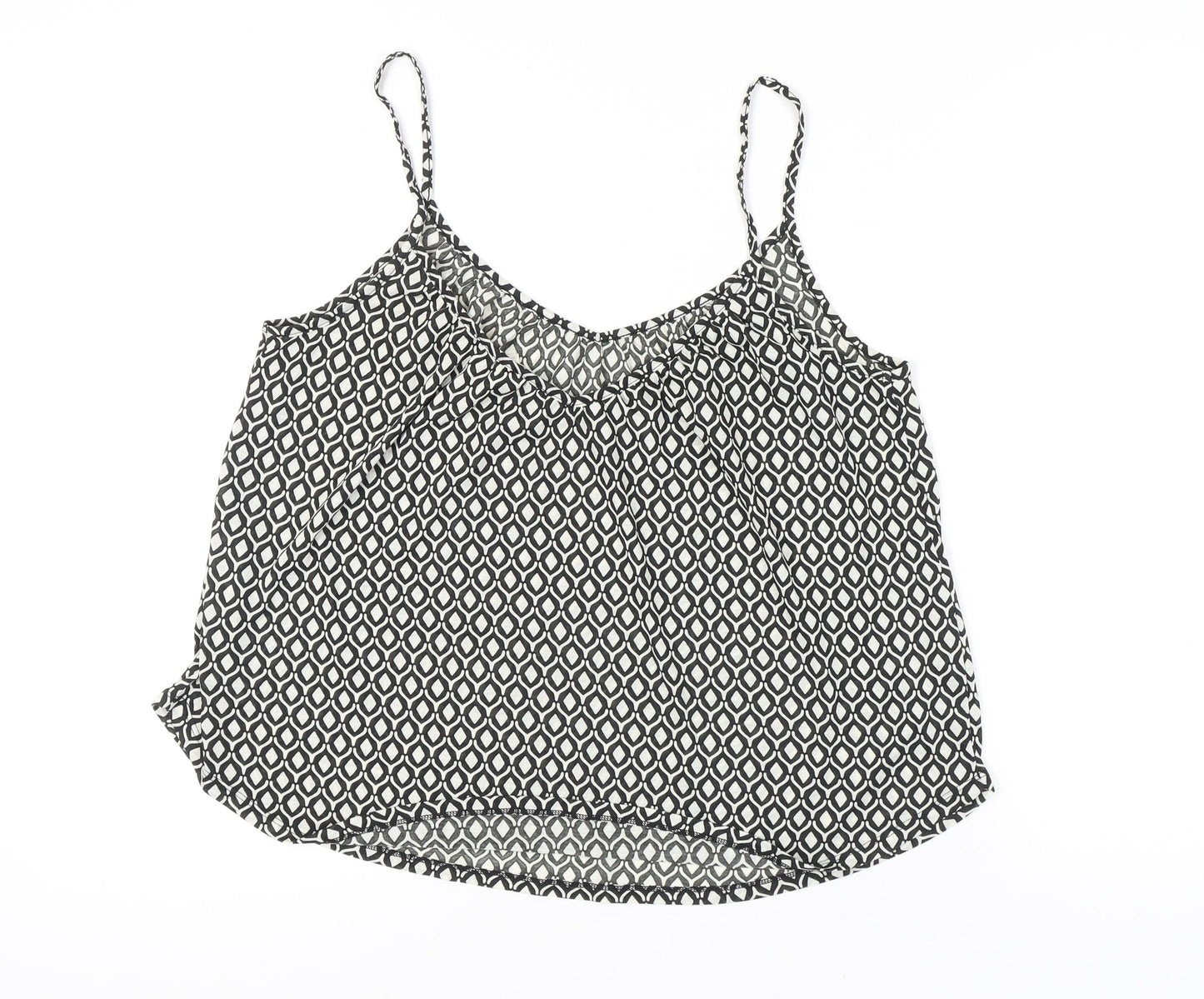 H&M Women's Black Camisole Tank, Size 14, Geometric Pattern