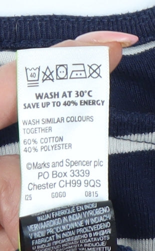 Marks and Spencer Women's Navy Striped Top, Size 14