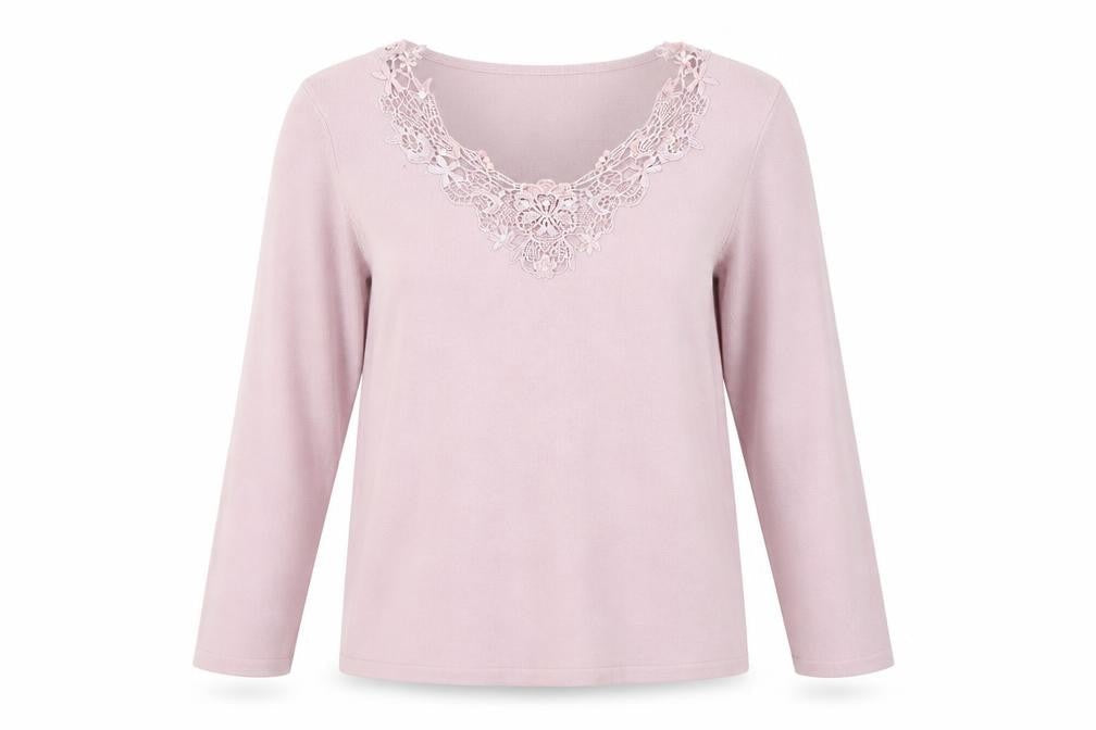 Bhs Women's Pink Pullover Jumper Size 14, V-Neck, 3/4 Sleeve