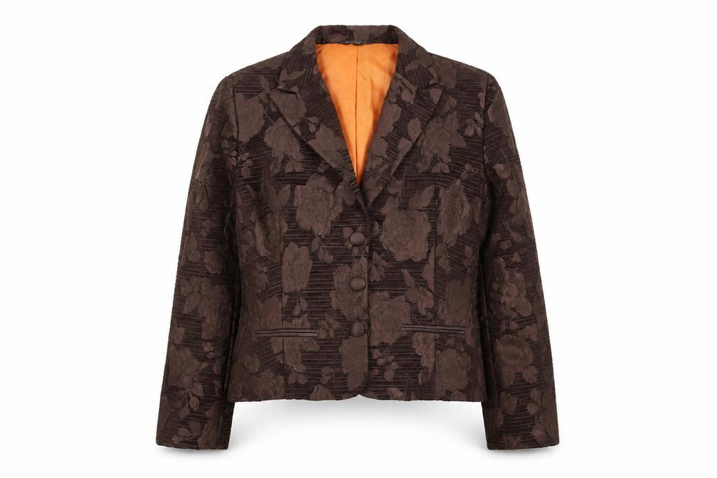 DIJON Women's Brown Floral Blazer Size 14 Featuring Notch Lapel