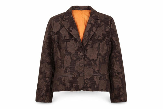DIJON Women's Brown Floral Blazer Size 14 Featuring Notch Lapel