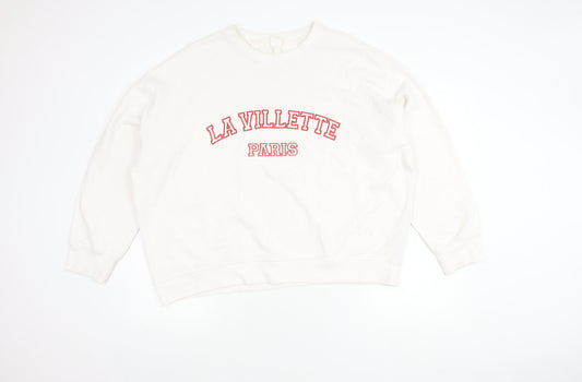 Women's White Pullover Sweatshirt, Large, City Theme