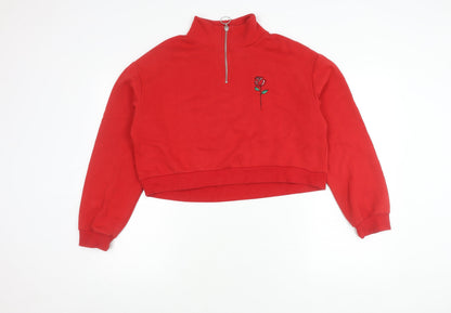 H&M Women's Red Embroidered Sweatshirt Size 12