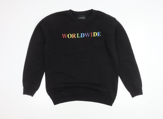 boohooMAN Men's Black Pullover Sweatshirt M Crew Neck
