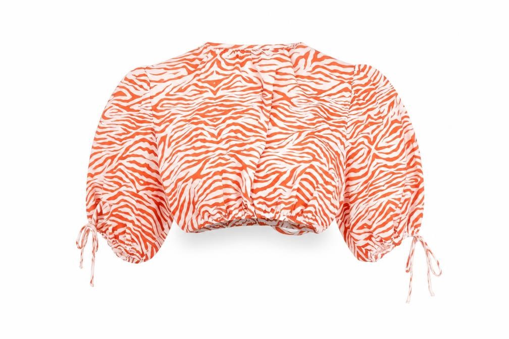 Boohoo Women's Orange Cropped Zebra Print Top